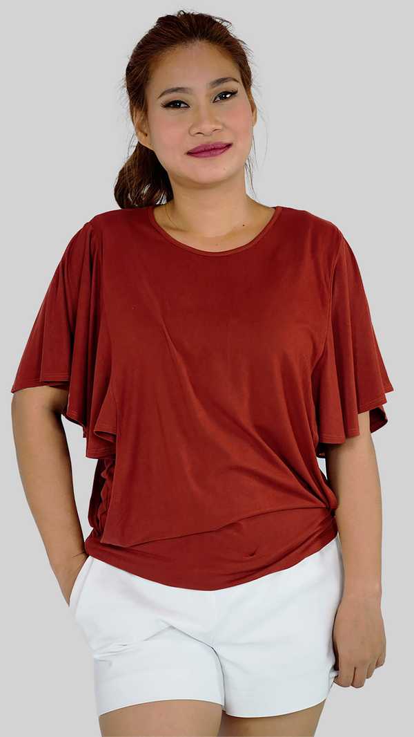 Batwing Sleeves Top - Terracotta